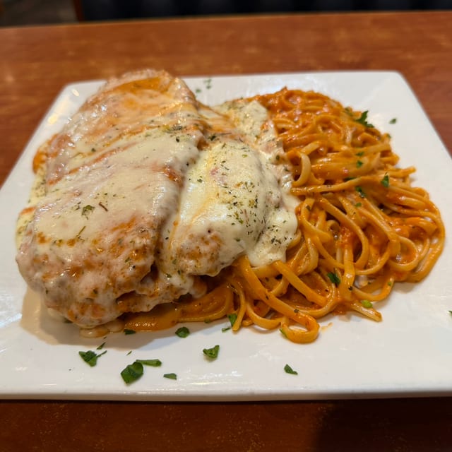Dinner Chicken and Eggplant Parmigiana.