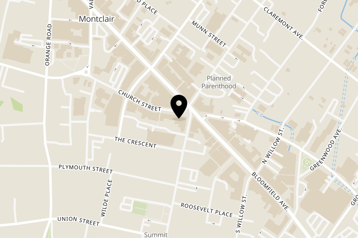 Map showing the location of Montclair House Grill on 12 Church Street in Montclair